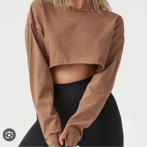 Joah Brown Distressed Cropped Long Sleeve - One Size